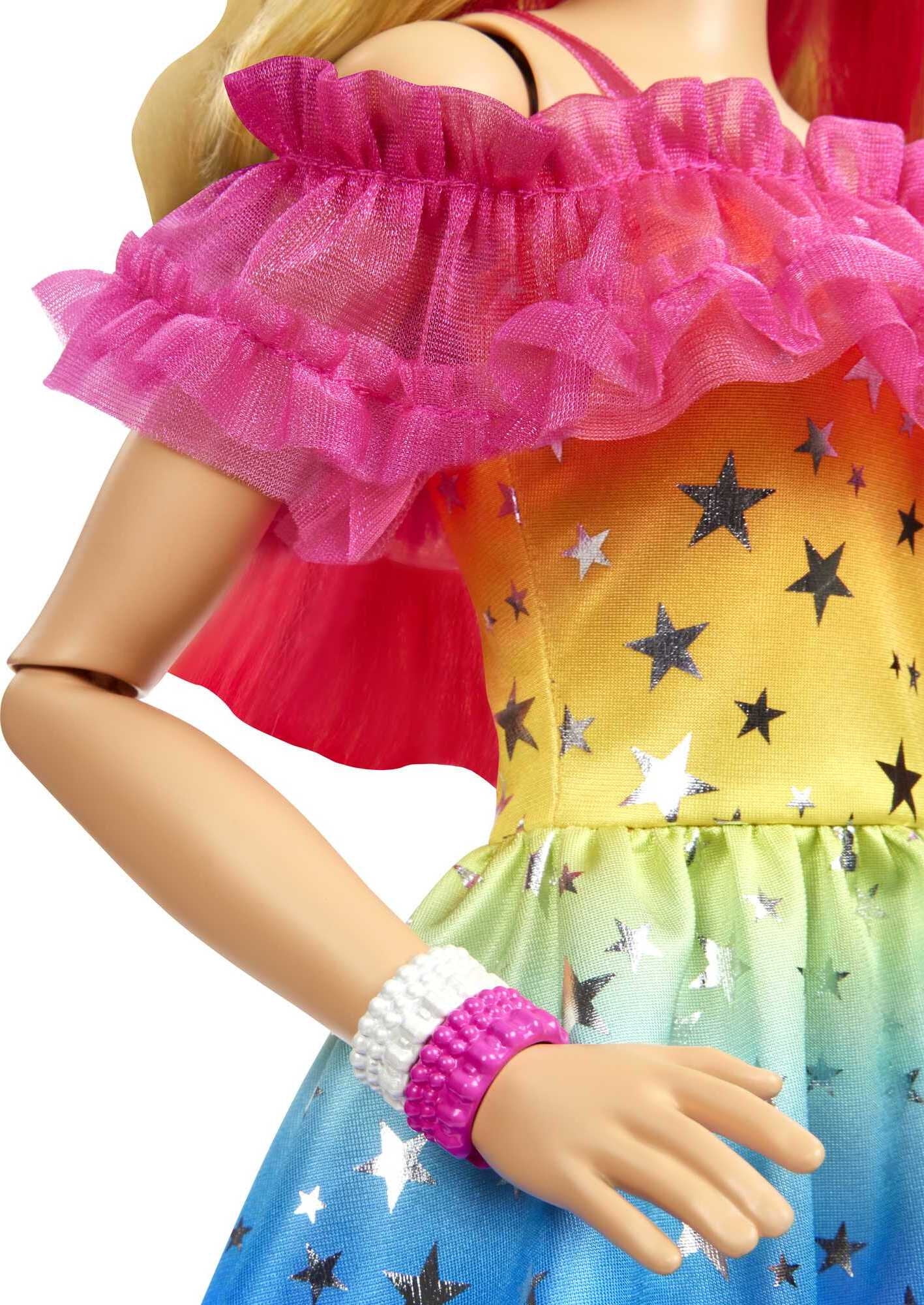 Large Barbie Doll, 28 Inches Tall, Blond Hair and Rainbow Dress