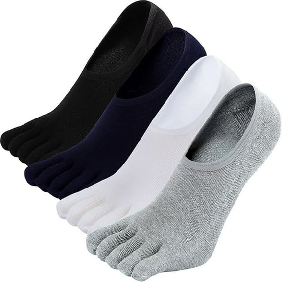 4 pairs of No Show Toe Socks for Men: 5 Finger Hidden Cotton Low Cut Socks for Running Walking Sports Size 9-15