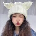 thumbnail image 4 of Gorros para mujer, gorros de invierno para mujer, gorros con orejas de gato, gorros bonitos, gorros de lana tejidos, gorros holgados y cálidos, 4 of 6
