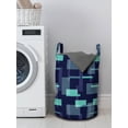thumbnail image 3 of Geometric Laundry Bag, Abstract Contemporary Art Design Shapes Inspired by Night City Streets, Basket with Handles Drawstring Closure for Laundromats, 13" x 19", Indigo and Turquoise, by Ambesonne, 3 of 4