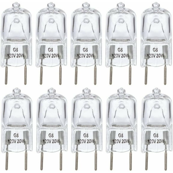 Simba Lighting Halogen Light Bulb G8 T4 20W JCD Bi-Pin Shorter 1.38" Length 120V, 2700K, 10-Pack