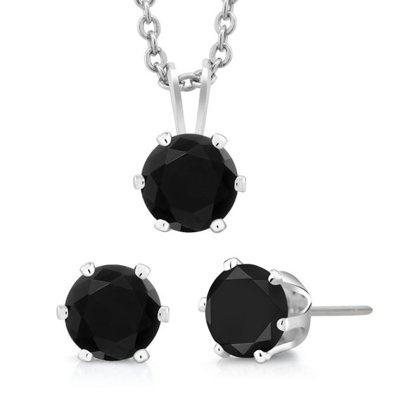 Gem Stone King 3-Piece Set: 3 Carat Cttw Black Cubic Zirconia Necklace and Earrings Jewelry Set