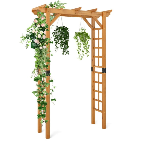 Gymax 7 FT Garden Arch Wooden Arbor Outdoor Wood Trellis for Climbing Plants