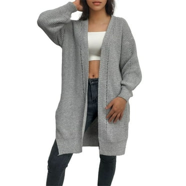 GIPQJK Cardigans for Women Trendy Open Front Waffle Knit Cardigan Sweaters Long Sleeve Casual Loose Fit Ardigan Coat Outwear with Pockets,Gray M