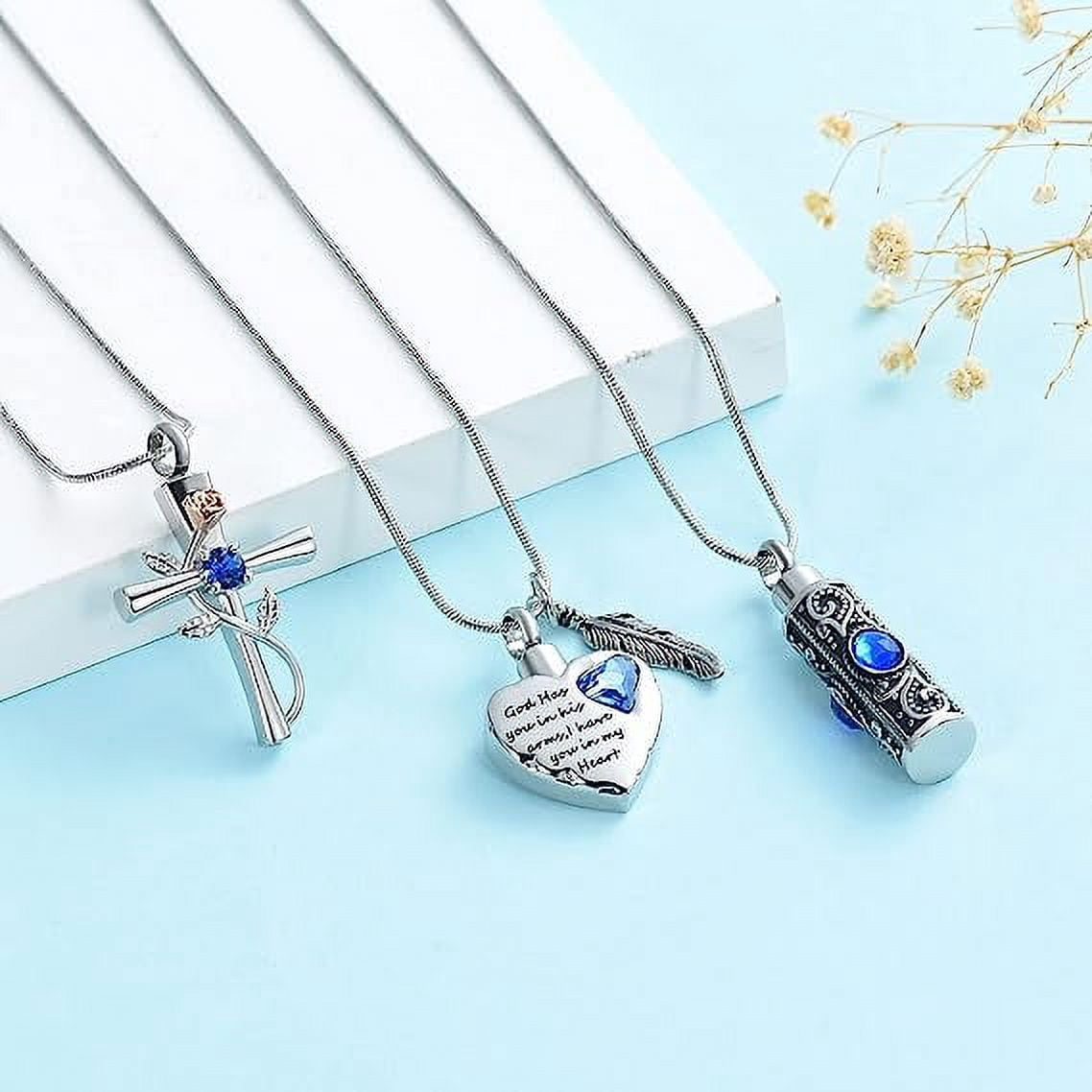 3 Pack Cylinder Cross Heart Cremation Jewelry for Ashes 3 Pieces Urn Necklace for Women Men Loved One Keepsake Memorial Mini Urn Holder
