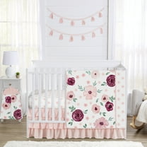 Sweet Jojo Designs Watercolor Floral Burgundy Pink and White 4 Piece Crib Bedding Set