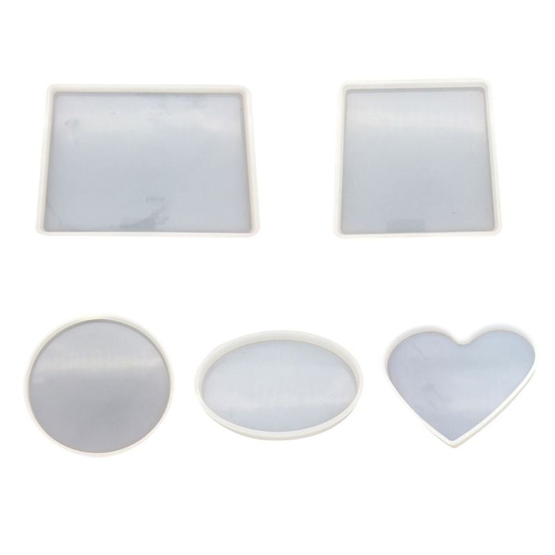 5 Pcs/set Coaster Silicone Resin Molds DIY Crafts Making Epoxy Mold Round Square Rectangular Heart Oval Castings Mould