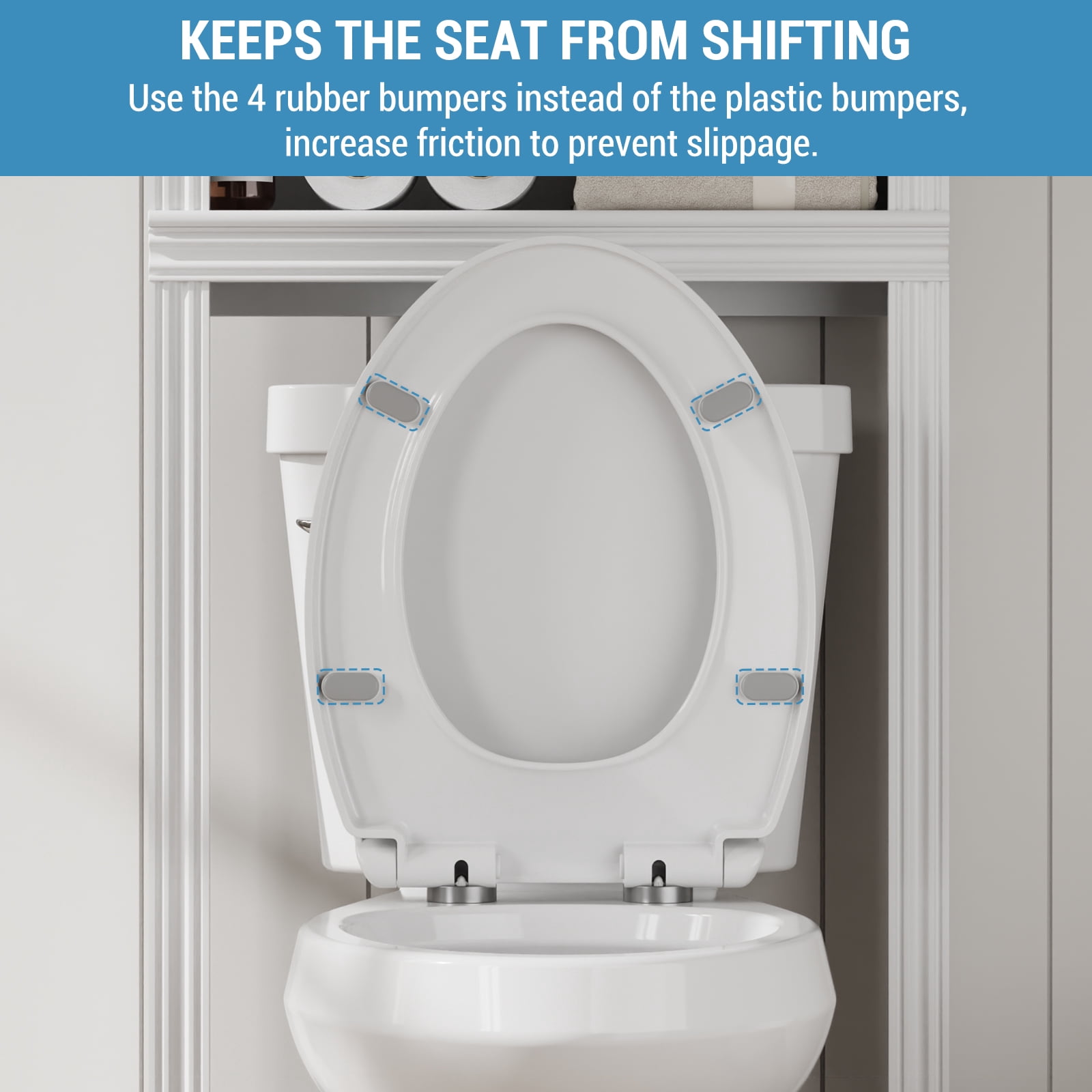Soft Close Elongated Toilet Seat – Quick Release, Non-Slip Stable Hinges, Easy Clean, Durable White Polypropylene – Fits Most American Standard Bathrooms – White, Elongated, Regular