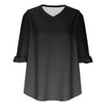 thumbnail image 6 of Viluyesy Women's 3/4 Sleeves T-Shirt V-Neck Shirt Tops Loose Blouse Black Size L, 6 of 7