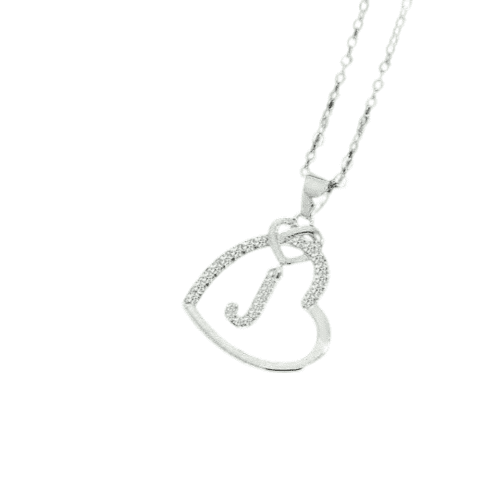 1Ct Round Real Moissanite Heart Initial "J" Letter Pendant 14k White Gold Plated