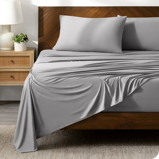 Bare Home Ultra-Soft Stretchy Sheet Set - Premium 1800 Collection - Deep Pockets - 4 Piece - Full, Light Gray