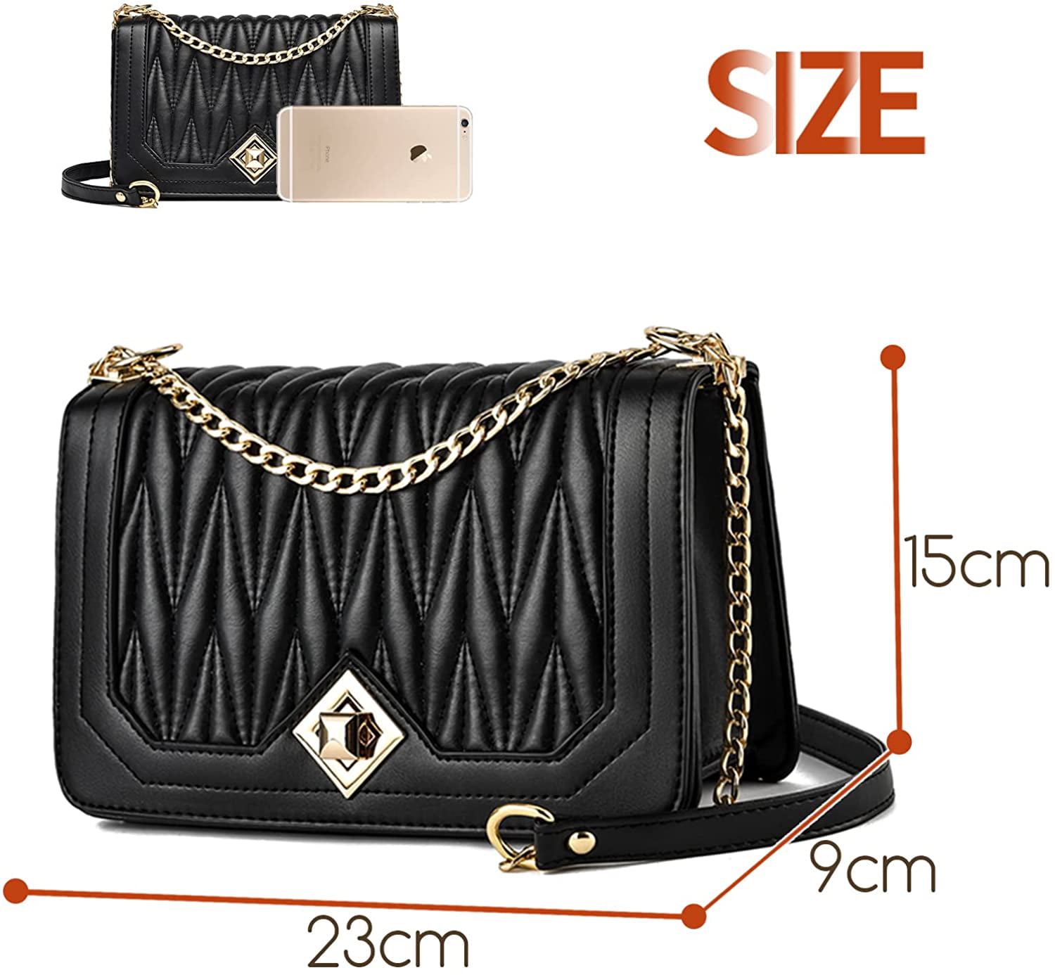 PS PETITE SIMONE Crossbody Bags for Women Trendy Quilted Bag Shoulder with  Chain Small Handbag Evening Bag Satchel Purses
