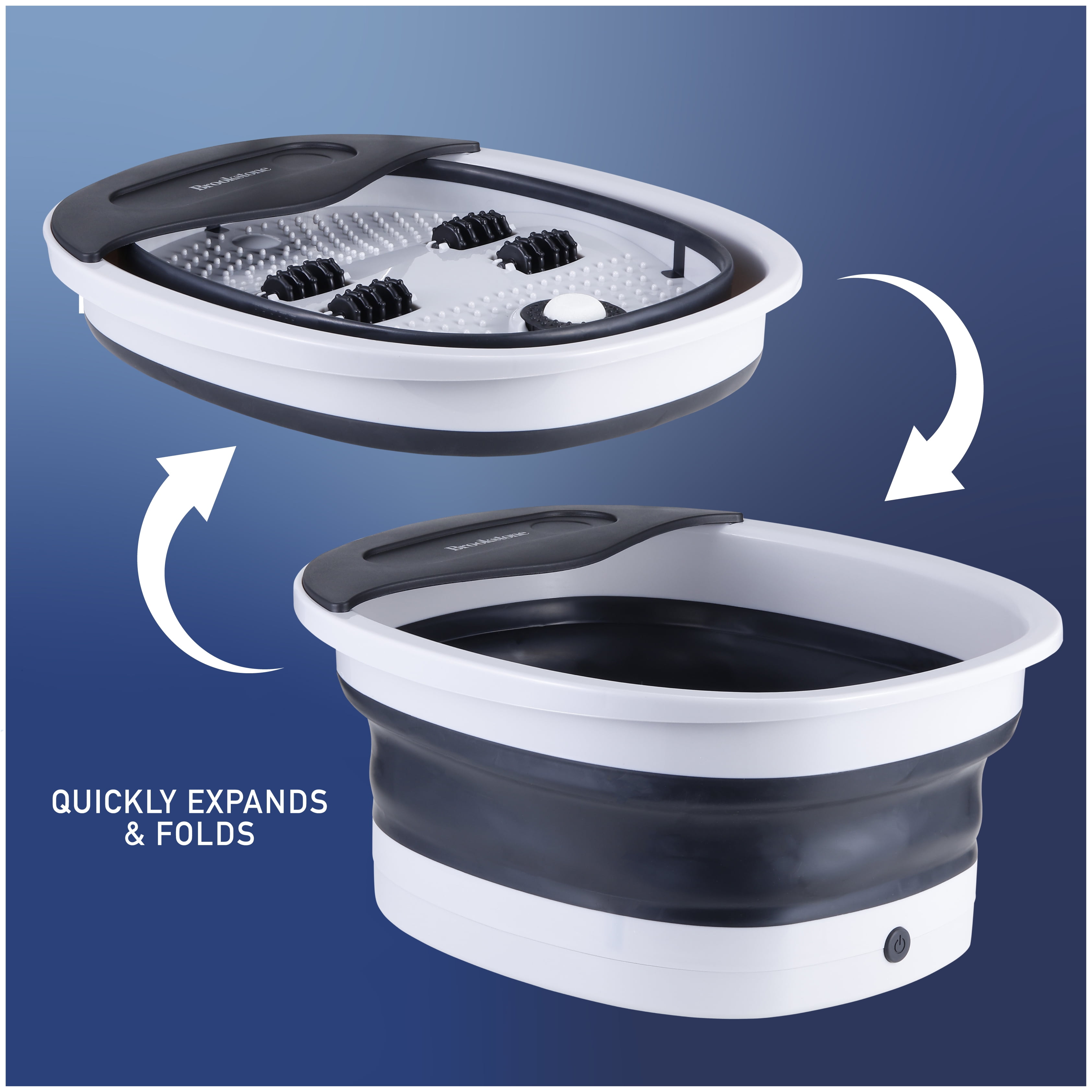 Brookstone Collapsible Electric Footbath with 4 Massage Rollers, Vibration Massage, Pumice Stone & Red Light Spa – Portable Foot Spa