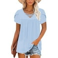 thumbnail image 6 of Xdegoge Ofertas En Shirts for Women Short Sleeve V Neck Tops Pleated Summer Fashion Tunic Shirts Loose Fit Dressy Casual Blouses Workout Y2K Plus Size BlUSAs De Mujer En Oferta, 6 of 7