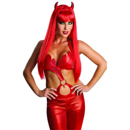 Glam Horned Devil Red Costume Wig Adult