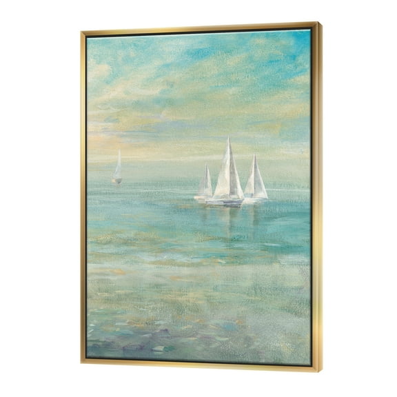Designart ' Sunrise Boat II ' Nautical & Coastal Framed Canvas