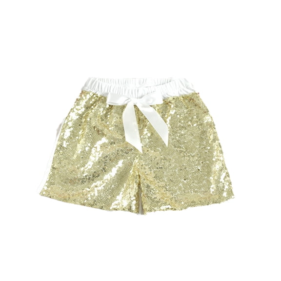 LYMAYTER Baby Toddler Sparkle Sequin Shorts Double Sided Elastic Waist Party Stage Performance Shorts 0-6Y