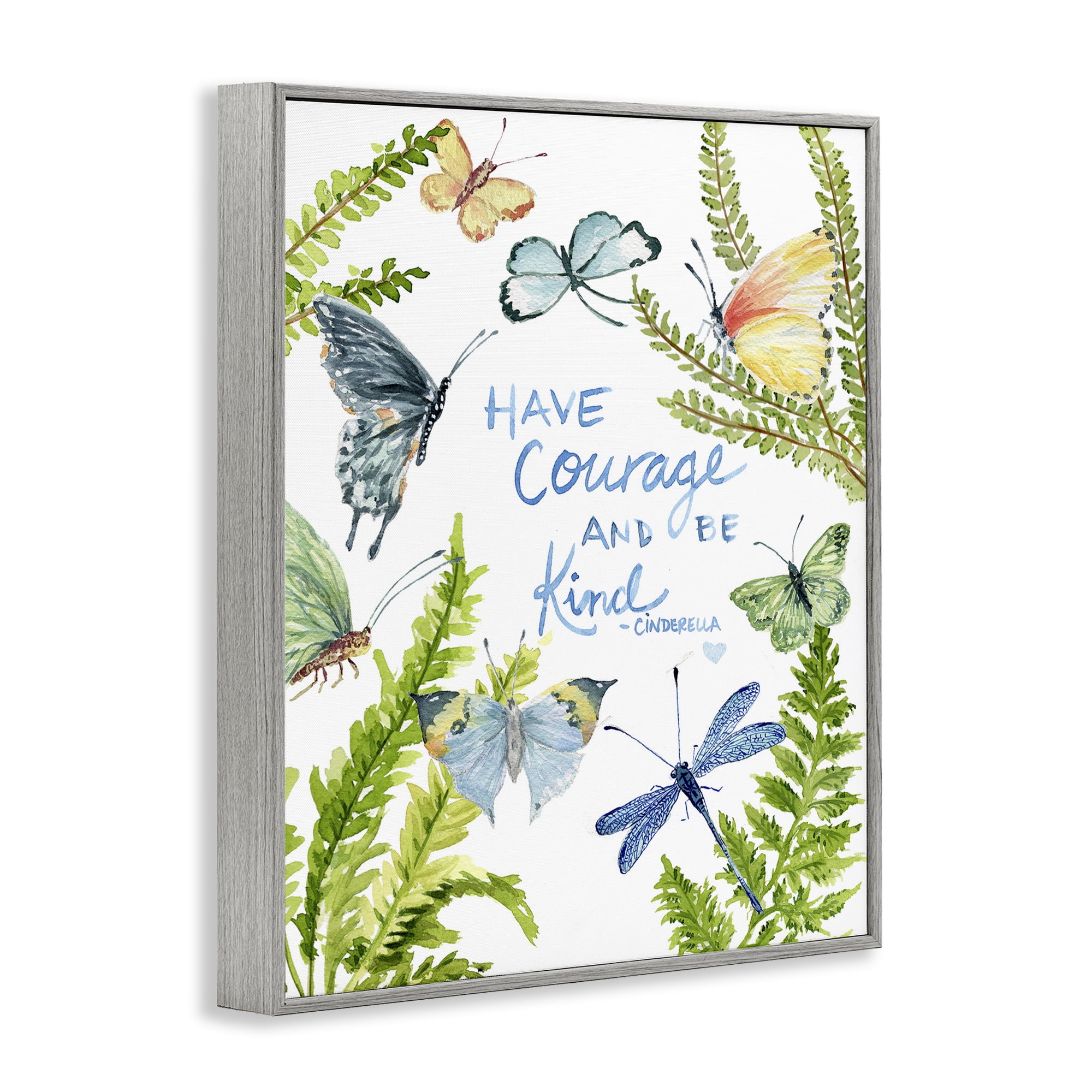 Stupell Industries Courage & Kindness Phrase Animals & Insects Painting Gray Framed Art Print Wall Art, 24 x 30