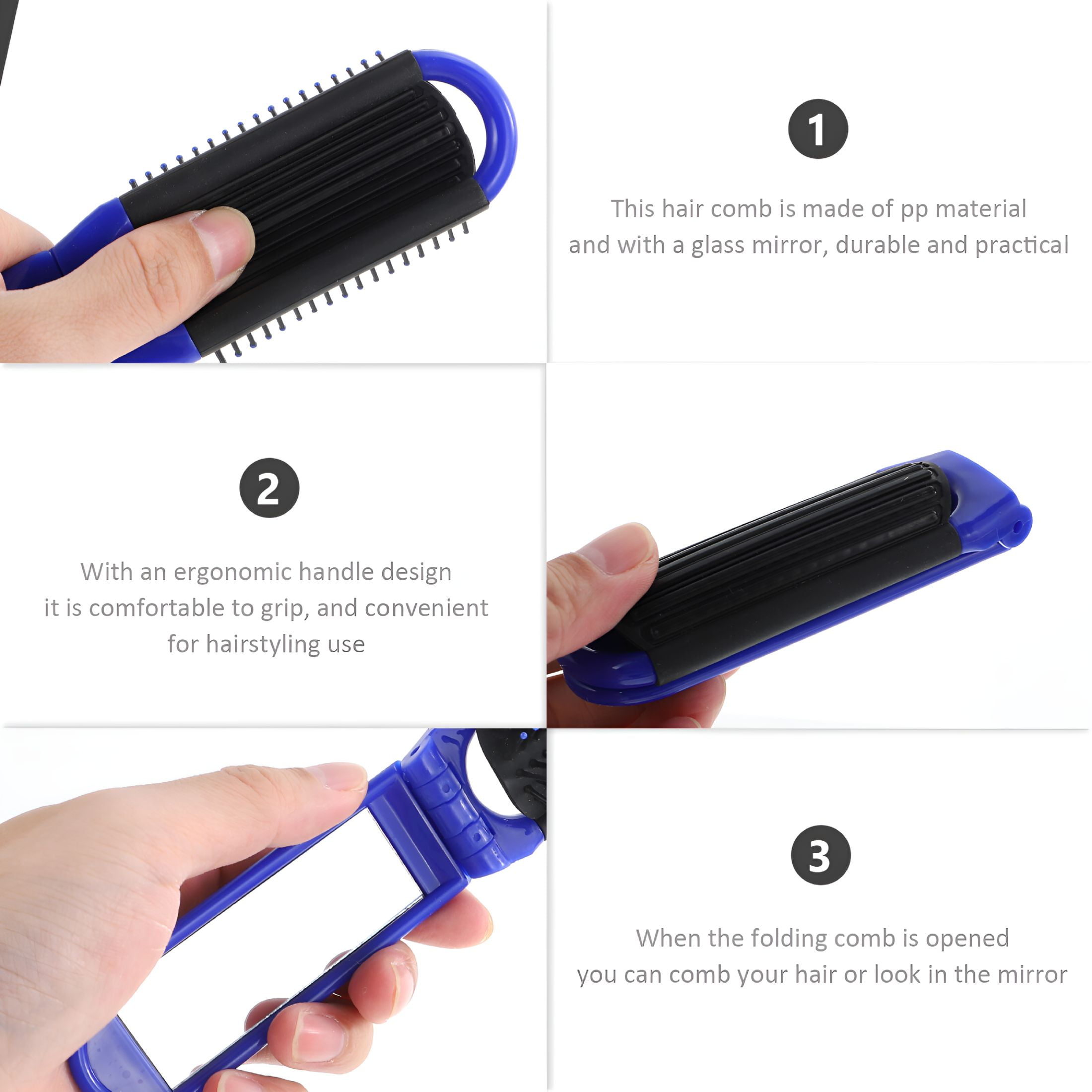 ACDANC 2026 New Folding Hair Brush with Mirror in Assorted Colors for Travel Synthetic Material 4Pcs Portable Mini for Home, Travel, Office