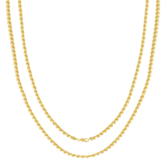 Gold Plated Sterling Silver 1.40MM Rope (Diamond Cut) Chain Necklace for Men and Women ( Unisex ), 16"-30"