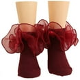 thumbnail image 2 of Womens Ankle Socks Lace Ruffle Frilly Trim Cotton Cute Princess Dress Socks for Girl P XXL, 2 of 6