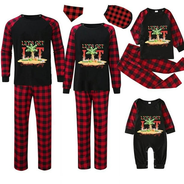 Pijamas familiares navideños a juego, Let's Get Lit Christams en julio, conjuntos de pijamas negros de manga larga