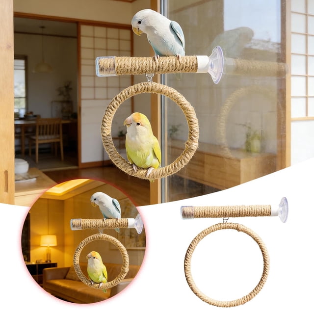 Klon Suction Cup Bird Swing Comfortable Grip Parrot Play Stand With Linen Rope Easy To Assemble Small Bird Swing