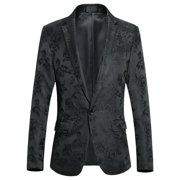 Yaoyar Mens Blazer Fashion Casual Personality Handsome Printed Tuxedo Suit Jacket for Party Banquet Dinner Wedding Black 2XL