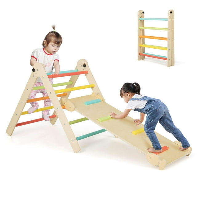 Costway Jouets d'Escalade Triangulaires 3-en-1 Pliables et à Hauteur Réglable Ensemble de Triangles Coloré