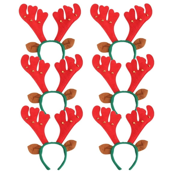 6pcs Christmas Deer Antlers Headband Hair Band With Bells Party