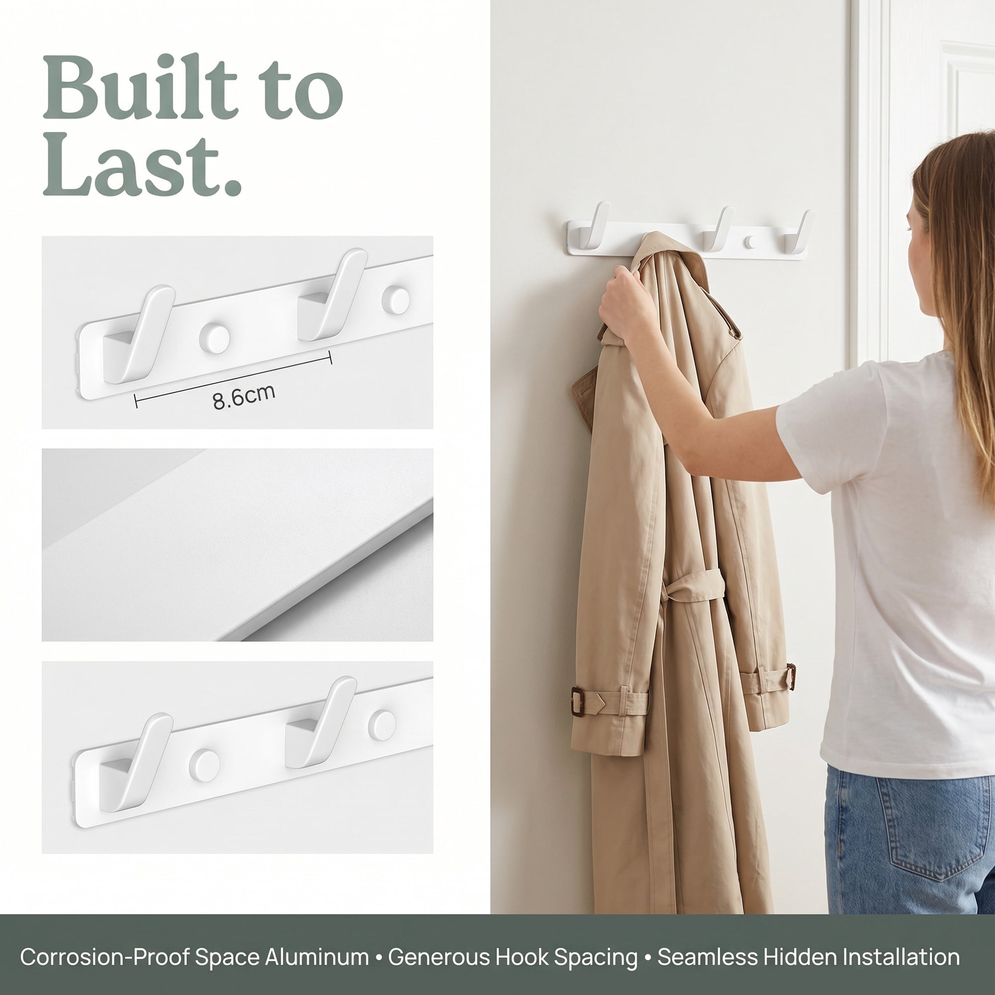 Unique Bargains Coat Rack Wall Mount for Entryway Bathroom Bedroom White 3 Hooks