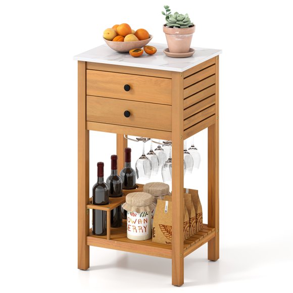 Gymax Patio Wood Storage Cabinet Acacia Wood Outdoor Kitchen Organizer w/ Bottom Shelf