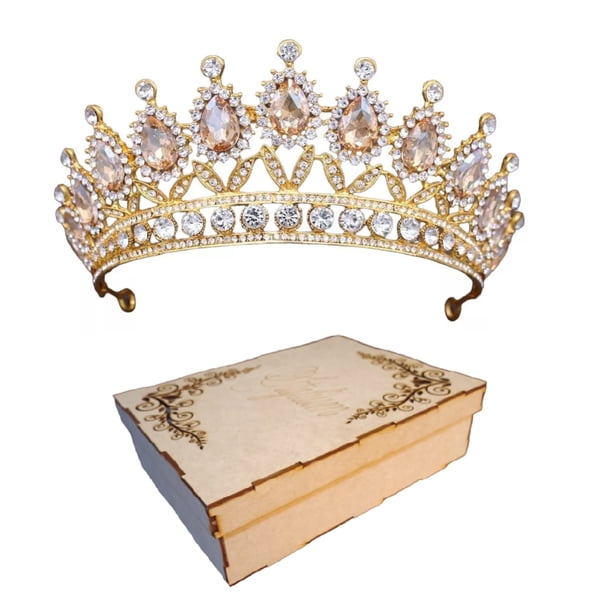 Corona Tiara Reina Carnaval Lujo Ambar Certamen Novia Xv Coronación Niña Boda Cristales M0014 GENÉRICA CUSTOM VAMBAR