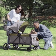 Jeep Sport All-Terrain Stroller Wagon by Delta Children - Includes Canopy, Parent Organizer, Adjustable Handlebar, Snack Tray & Cup Holders, Grey/Olive Green