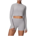 thumbnail image 2 of HongQid Two Piece Workout Set for Women Long Sleeve Top Matching High Waist Scrunch Butt Shorts Gym Sets Yoga Outfits, 2 of 5