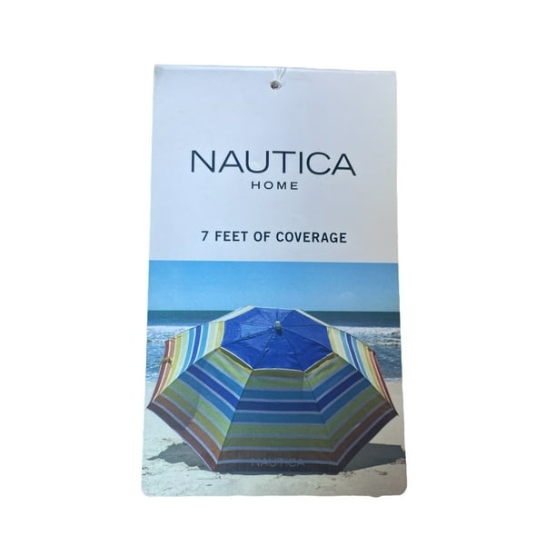 Nautica 7' Sand Anchor & Carry Bag Beach Umbrella, UPF 50+, Rainbow