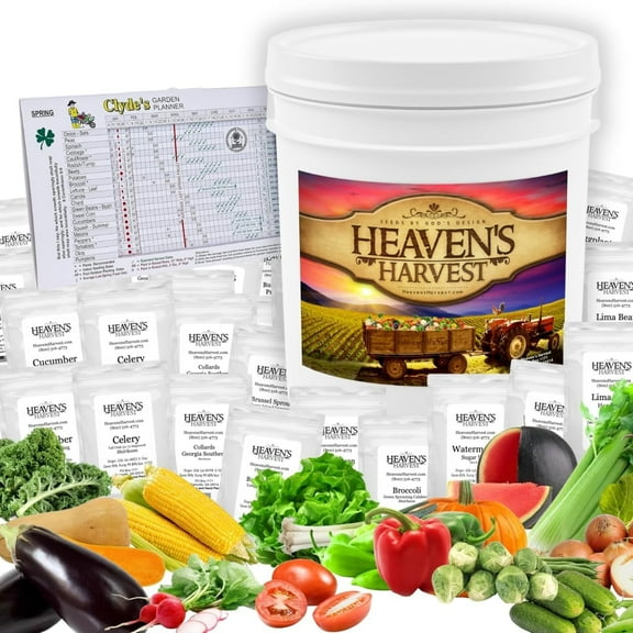 Heavens Harvest 10  Year Survival Seed Bank Kit | Over 25,000 Non-GMO Heirloom Vegetable Seeds for Planting an Outdoor Garden