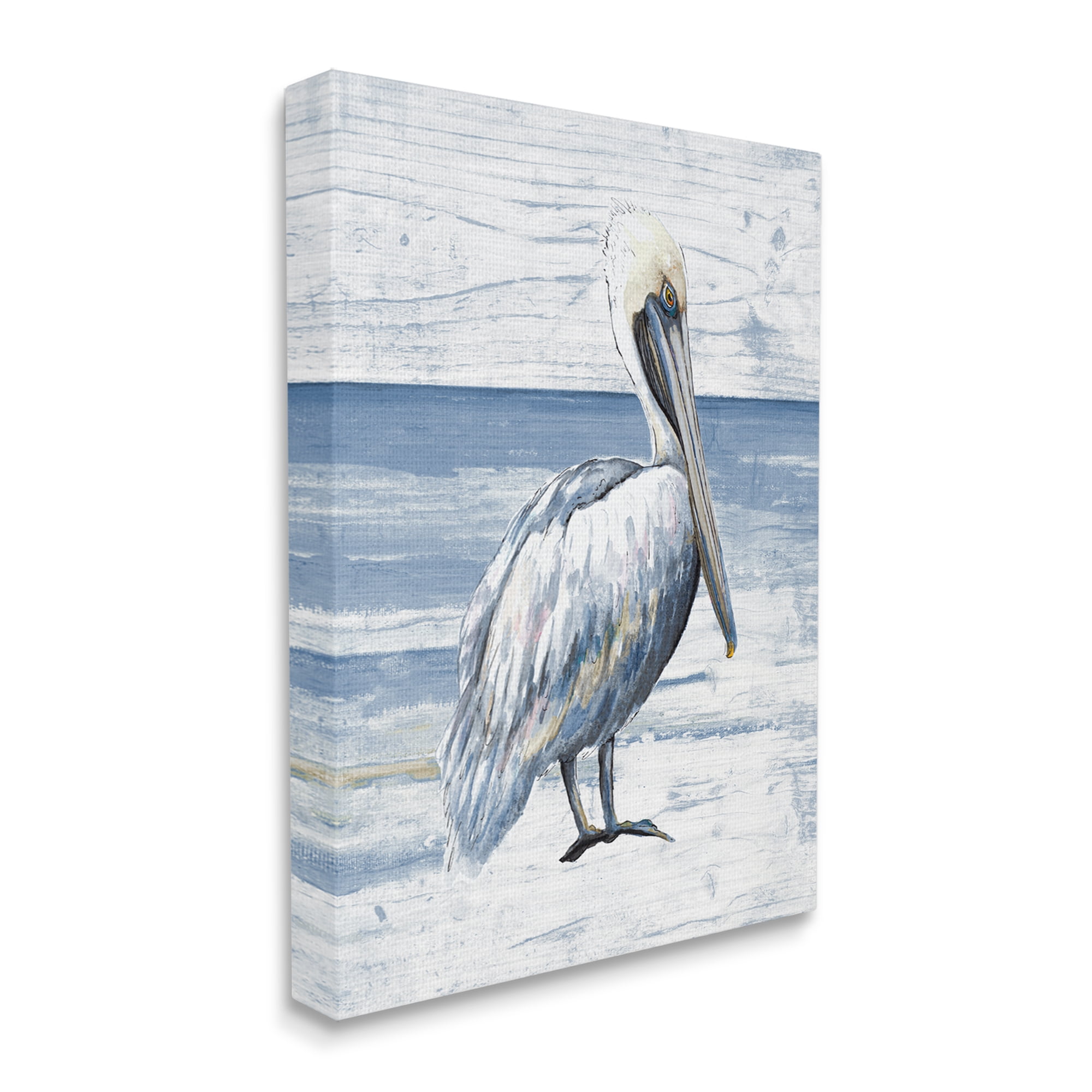 Stupell Industries Rustic Plank Pattern Pelican Animals & Insects Painting Gallery Wrapped Canvas Art Print Wall Art, 16 x 20