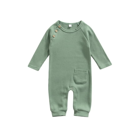 

Canrulo Newborn Infant Baby Girls Boys Romper Button Long Sleeve Pocket Casual Autumn Jumpsuit Clothes Green 12-18 Months