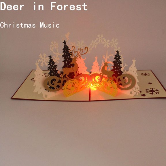 Gift Happy Birthday 3D Pop Up Laser Carving Music Postcard Kirigami Greeting Cards Paper Craft CAROUSEL CHRISTMAS MUSIC