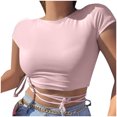thumbnail image 2 of Puntoco Moda Casual Mujer Manga corta Sólido O-cuello tops Señoras Camiseta corta Camiseta Puntoco Puntoco-4954, 2 of 4