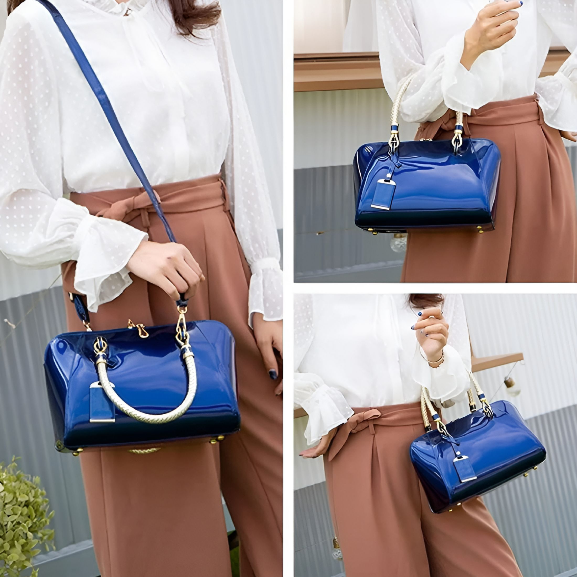 GASTROPOD Royal Blue Purse for Women Crossbody Shiny Patent Leather Handbags Dome Satchel Handbags Medium Size Medium Crossbody Bags for Women