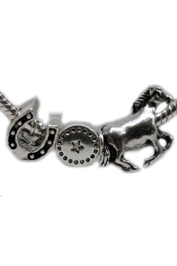 Western Theme Horse Shoe, Texas Lone Star and Horse Charms for Snake Chain Bracelet