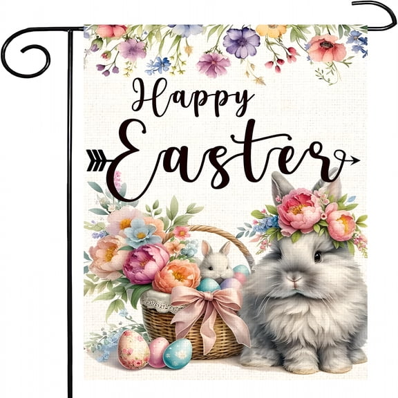 AUQ Happy Easter Garden Flag,Easter Egg Bunny Garden Flag Easter Garden Flags 12x18 Inch Double Sided Farmhouse Garden Flags Easter Yard Flag Easter Decorations Outdoor Decor