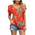 thumbnail image 2 of SELONE Peplum Tops for Women Ruffle Short Sleeve Tops Blouses Regular Fit T Shirts Pullover Tees Tops Abstract Print T-Shirts V Neck Tops Blouses T Shirts Easy Care Soft Breathable Pullover Tops Red L, 2 of 4
