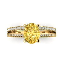2.32 ctw Solitaire with Zirconia Diamond Accents Anniversary Ring for Women | Oval Cut Natural Citrine | Hyperallergenic Solid 18K Yellow Gold