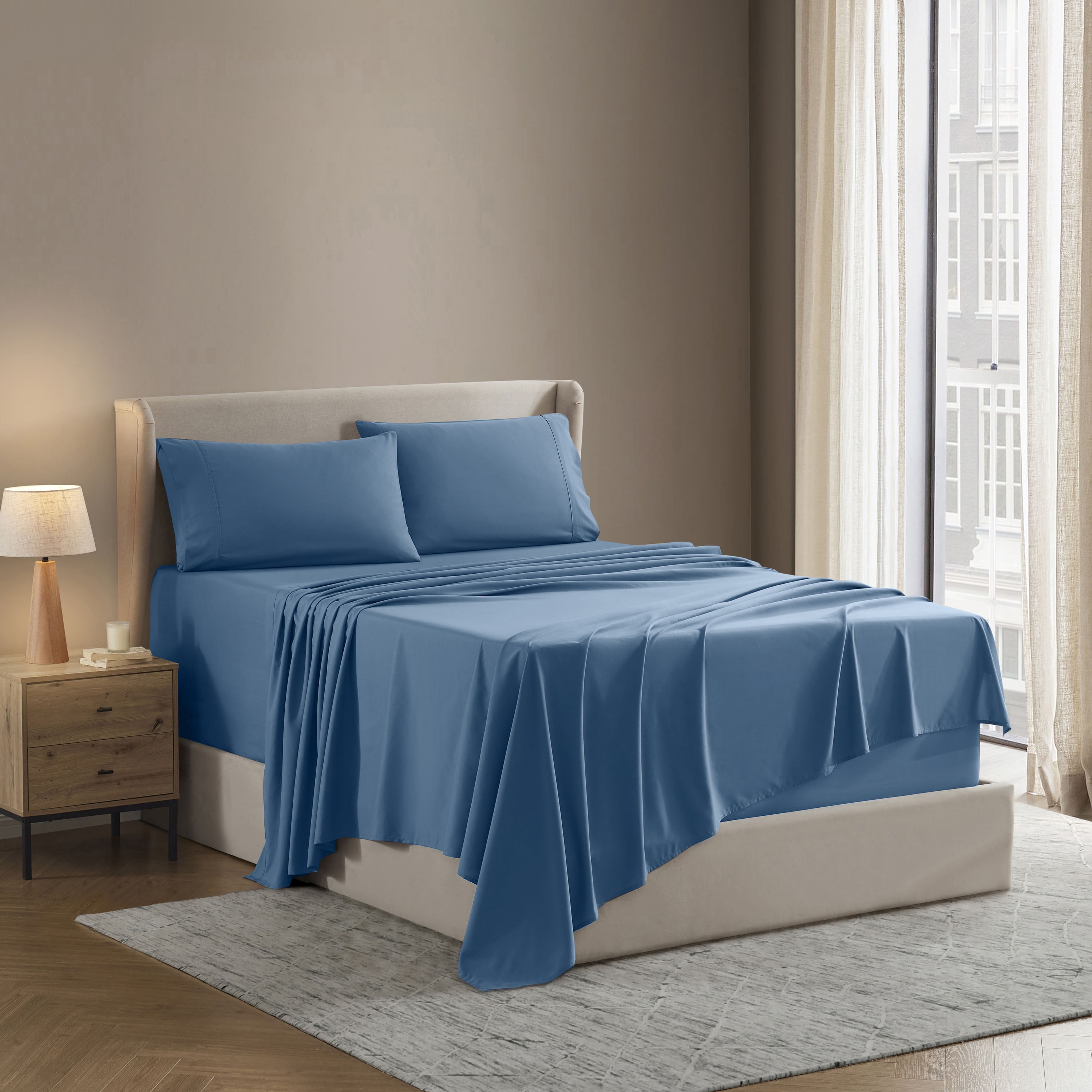 Lammaloe Split King Sheets Set, Hotel Style Deep Pocket 5 Piece Bed Sheets, Luxury Soft Microfiber Sheet Sets, Blue Heaven