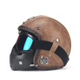 thumbnail image 5 of Casco abierto vintage de cuero sintético 3/4 para motocicleta y bicicleta con máscara protectora, 5 of 5