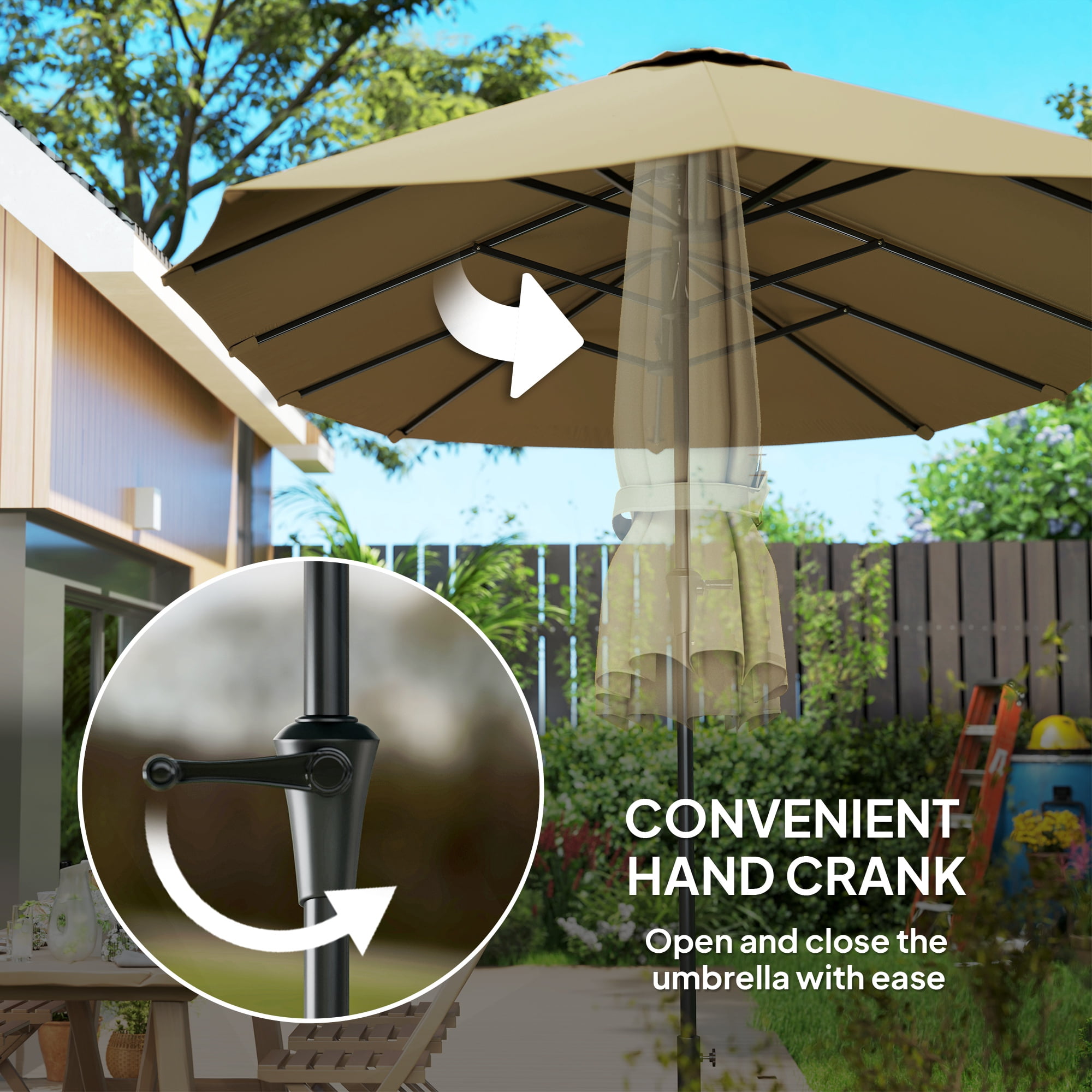 Outsunny 13 ft. Extra Large Patio Umbrella, UPF30+ Double Umbrella Outdoor Patio with Easy Crank Handle, Vents, Coffee