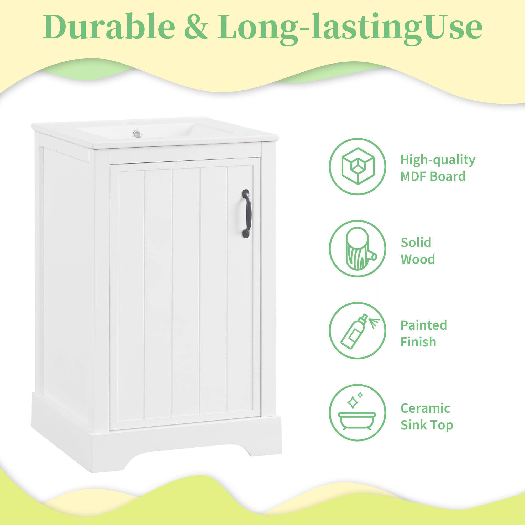 MAYEERTY 30" Bathroom Vanity with Sink White MDF Rubberwood 3 Drawers Adjustable Shelf Freestanding